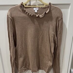 J. Crew Factory Women's Brown Ruffle Neck Long Sleeve Tee